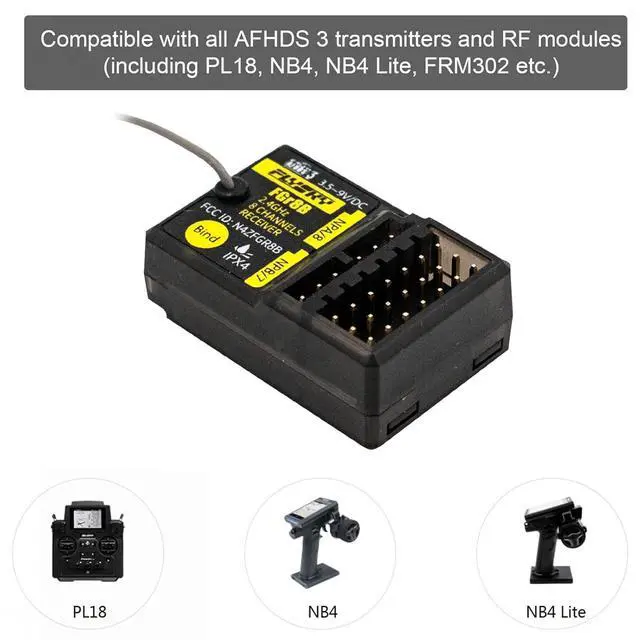 Alt view image 2 of 7 - HTLNUZD Flysky FGR8B 2.4GHz 8CH Remote Control Receiver, Output AFHDS 3 PWM/PPM/i-Bus RF Modules Compatible FS PL18 / Noble NB4 Pro / NB4 Lite/ FRM302 Transmitters for Rc Car Boat