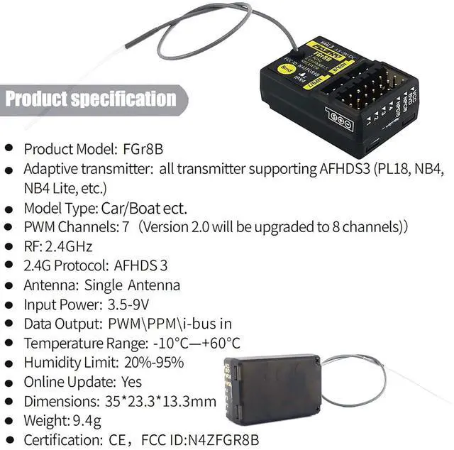Alt view image 5 of 7 - HTLNUZD Flysky FGR8B 2.4GHz 8CH Remote Control Receiver, Output AFHDS 3 PWM/PPM/i-Bus RF Modules Compatible FS PL18 / Noble NB4 Pro / NB4 Lite/ FRM302 Transmitters for Rc Car Boat