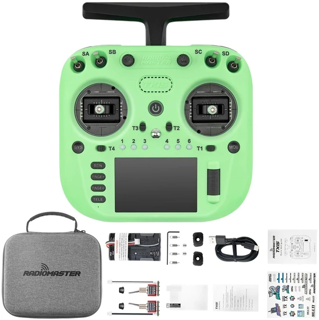 Main image of HTLNUZD RadioMaster TX15 V5.0 16CH ELRS RC Transmitter - 3.5" IPS Touchscreen, Hall Gimbals, LR1121, Gyro, Mic, OpenTX / EdgeTX for FPV Mode 2 (Green-TX15)