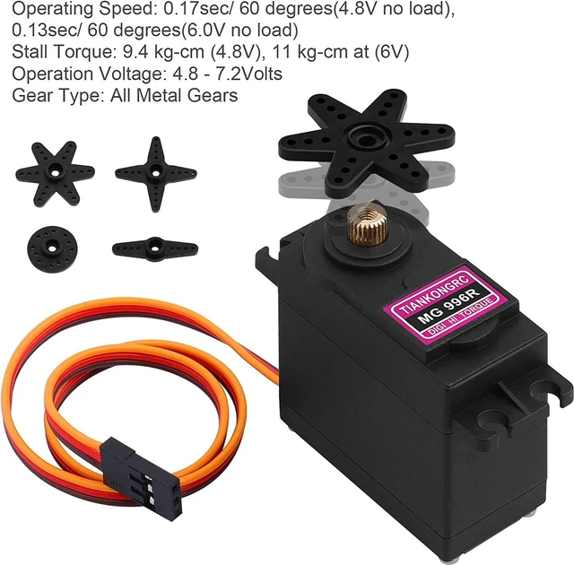 Alt view image 3 of 7 - HTLNUZD 4Pack MG996R Analog Servo 55g Metal Gear Torque Digital Servo Motor,180/360 Degree for Futaba Sanwa GWS JR RC Helicopter Car Boat Robot DIY Project (4Pack 360° MG996R Servo Motor)