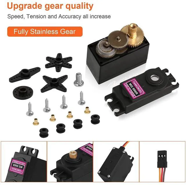 Alt view image 4 of 7 - HTLNUZD 4Pack MG996R Analog Servo 55g Metal Gear Torque Digital Servo Motor,180/360 Degree for Futaba Sanwa GWS JR RC Helicopter Car Boat Robot DIY Project (4Pack 360° MG996R Servo Motor)