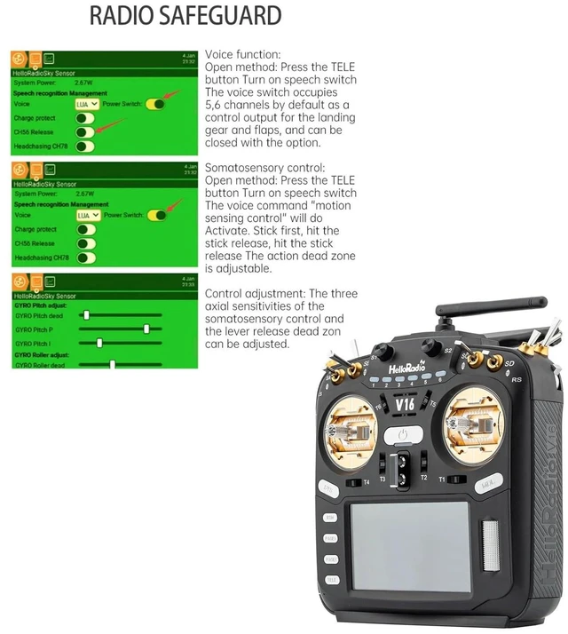 Alt view image 5 of 7 - HTLNUZD V16 MAX ELRS 2.4GHz Multi-Protocol 16CH Transmitter EDGETX/OPENTX Compatible FPV Remote with 4.3" Touchscreen 6-Axis Gyro, and Reverse Polarity Protection for Racing Drones & Aircraft Model 2