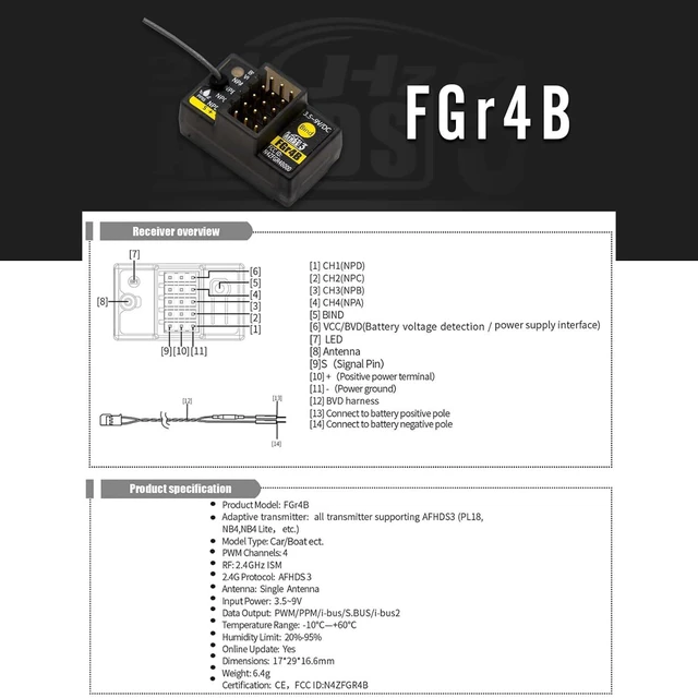 Alt view image 6 of 7 - HTLNUZD Flysky FGr4B 4CH AFHDS 3 Receiver for RC Car Boat 2.4Ghz PWM/PPM/i-Bus/S.Bus/i-bus2 Output Compatible FS PL18 NB4 Lite NB4 Transmitter
