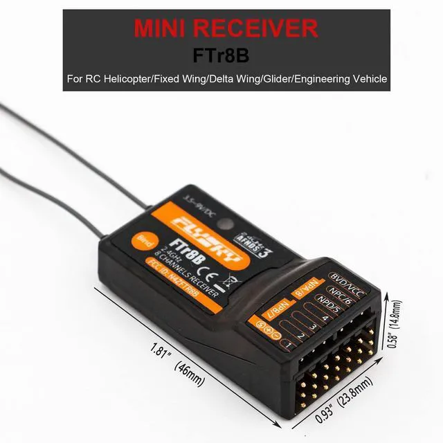 Alt view image 5 of 7 - HTLNUZD Flysky FTr8B 2.4GHz Remote Control Receiver Dual Antenna, 8CH PWM/PPM/i.Bus/S.Bus Output Compatible AFHDS 3 RF Modules for PL18 NB4 NB4 Lite Transmitter RC Glider Vehicles