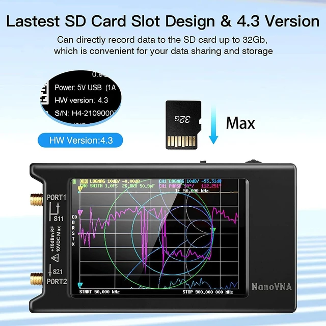 Alt view image 3 of 7 - HTLNUZD VNA Antenna Analyzer 4/2.8" 10kHz-1.5GHz SWR Tester