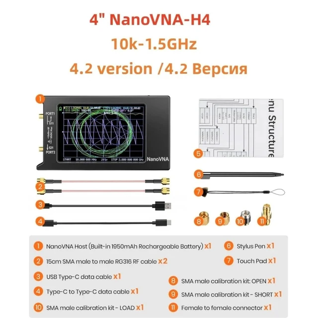 Alt view image 7 of 7 - HTLNUZD VNA Antenna Analyzer 4/2.8" 10kHz-1.5GHz SWR Tester