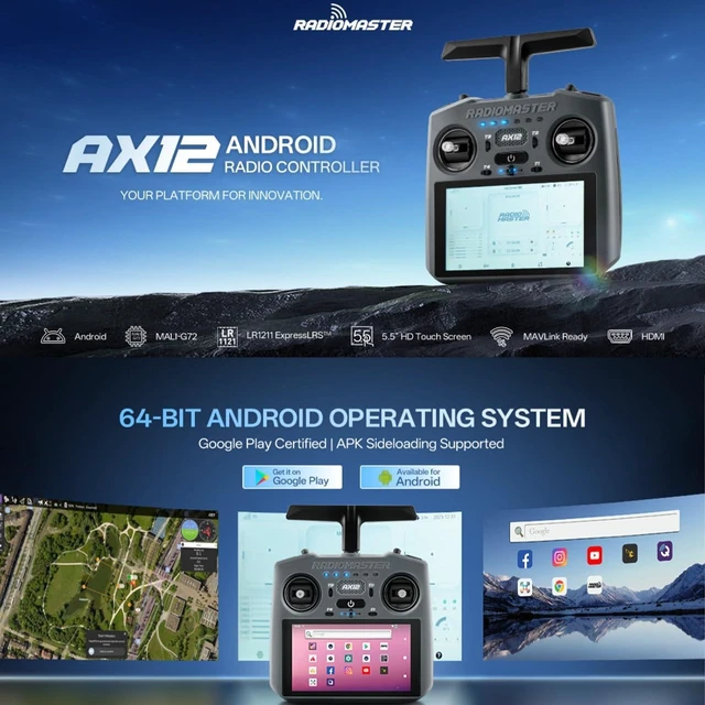 Alt view image 2 of 7 - HTLNUZD Radiomaster AX12 ELRS 2.4G/900M 5.5" Touch Android Transmitter