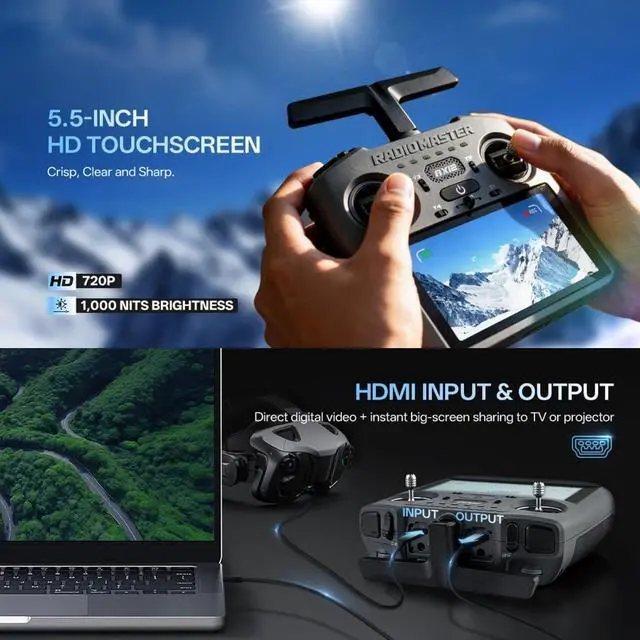 Alt view image 3 of 7 - HTLNUZD Radiomaster AX12 ELRS 2.4G/900M 5.5" Touch Android Transmitter