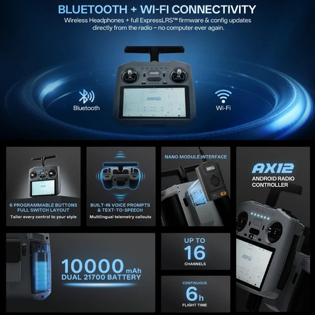 Alt view image 6 of 7 - HTLNUZD Radiomaster AX12 ELRS 2.4G/900M 5.5" Touch Android Transmitter