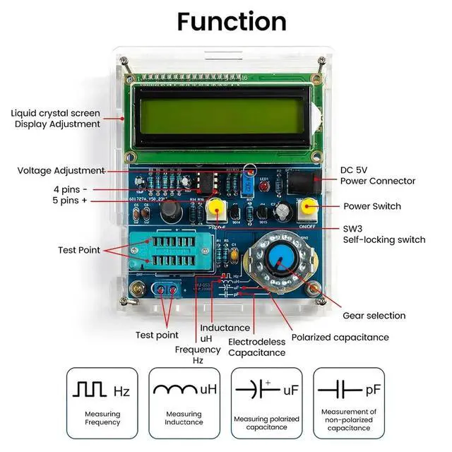 Alt view image 3 of 7 - HTLNUZD DC5V High Precision Digital Inductance & Capacitance Meter | LCD Frequency Meter | DIY Electronic Testing Kit for Hobbyists