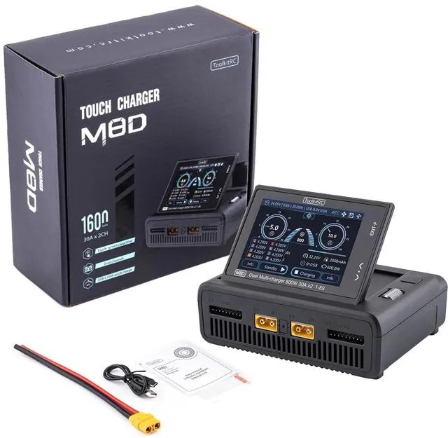 Main image of HTLNUZD ToolkitRC M8D Touch Screen Charger 2 Channel 1600W Fast Charging for 1-8S Lithium Batteries for FPV