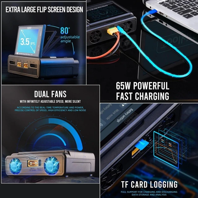 Alt view image 6 of 7 - HTLNUZD ToolkitRC M8D Touch Screen Charger 2 Channel 1600W Fast Charging for 1-8S Lithium Batteries for FPV