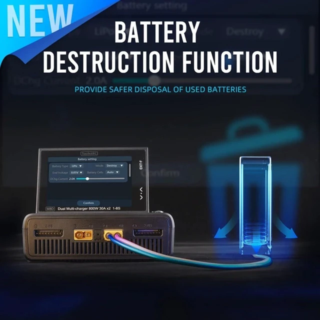 Alt view image 7 of 7 - HTLNUZD ToolkitRC M8D Touch Screen Charger 2 Channel 1600W Fast Charging for 1-8S Lithium Batteries for FPV