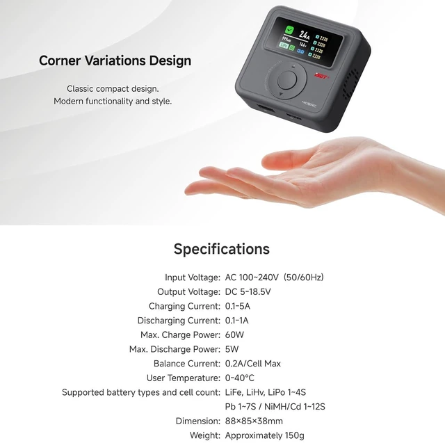Alt view image 6 of 7 - HTLNUZD ISDT 405AC 60W 5A Smart Charger with XT60 Port Compatible for 1-4S Life/LiHv/LiPo, 1-7S Lead Acid, 1-12S NiMH/NiCd Batteries