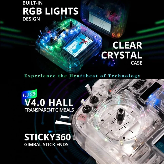 Alt view image 2 of 7 - HTLNUZD RadioMaster TX16S MKII FCC Transparent MCK Edition RC Transmitter ELRS M2 Protocol 16CH Sticky 360 Gimbal Stick Ends for FPV Racing Drones