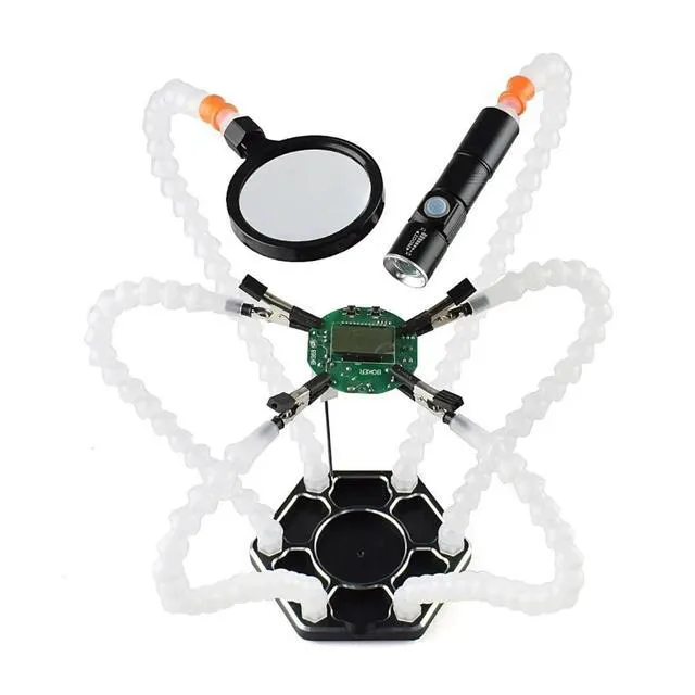Alt view image 2 of 7 - HTLNUZD Soldering Station with 6 Flexible Arms Metal Base Soldering Tool for Soldering, Assembly, Repair, Modeling, Hobby, Crafts, Jewelry Making (White, One size)