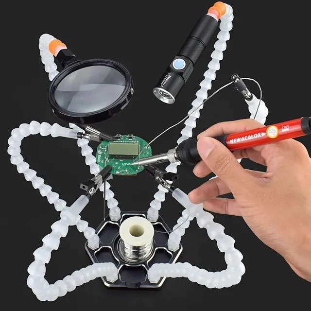 Alt view image 3 of 7 - HTLNUZD Soldering Station with 6 Flexible Arms Metal Base Soldering Tool for Soldering, Assembly, Repair, Modeling, Hobby, Crafts, Jewelry Making (White, One size)