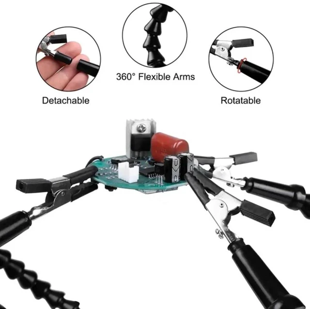 Alt view image 3 of 7 - HTLNUZD Soldering Station with 6 Flexible Arms Metal Base Soldering Tool for Soldering, Assembly, Repair, Modeling, Hobby, Crafts, Jewelry Making (Red base, One size)
