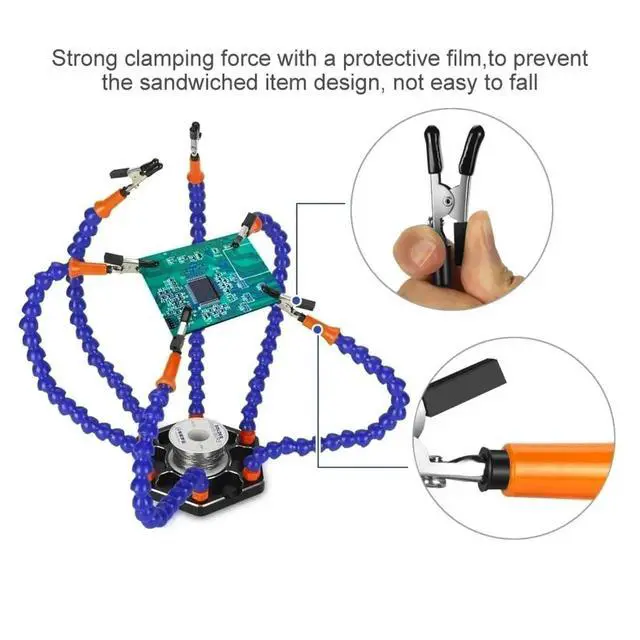 Alt view image 5 of 7 - HTLNUZD Soldering Station with 6 Flexible Arms Metal Base Soldering Tool for Soldering, Assembly, Repair, Modeling, Hobby, Crafts, Jewelry Making (Blue, One size)