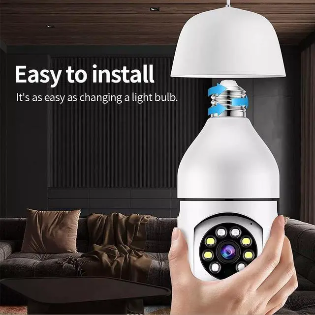 Alt view image 3 of 7 - A6 E27 Bulb Security Camera, 1080p HD Panoramic PTZ, WiFi, Full-Color Night Vision, 360° Pan 90° Tilt, Motion Detection, Two-Way Audio, LED Lighting, for Home Monitoring
