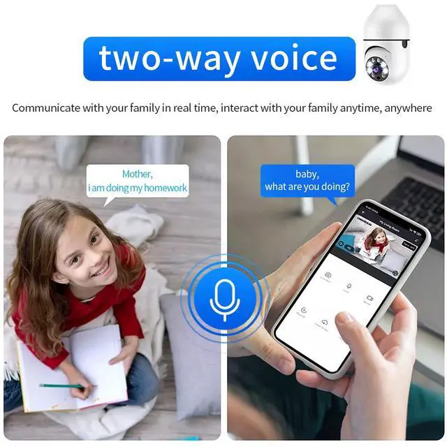 Alt view image 4 of 7 - A6 E27 Bulb Security Camera, 1080p HD Panoramic PTZ, WiFi, Full-Color Night Vision, 360° Pan 90° Tilt, Motion Detection, Two-Way Audio, LED Lighting, for Home Monitoring