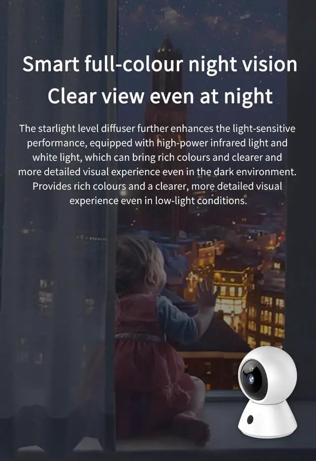 Alt view image 2 of 7 - K11 Smart Home Security Camera, Ultra HD, 360° Pan-Tilt, Full-Color Night Vision, WiFi, Motion Detection, One-Touch Call, Cloud Storage, Remote Access