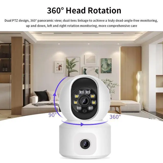 Alt view image 3 of 7 - K22 Indoor Dual-Lens Security Camera, Wireless WiFi, 2MP HD Full-Color Night Vision, Smart Humanoid Tracking, 360° Panoramic Pan-Tilt, Two-Way Audio, TF Card & Cloud Storage
