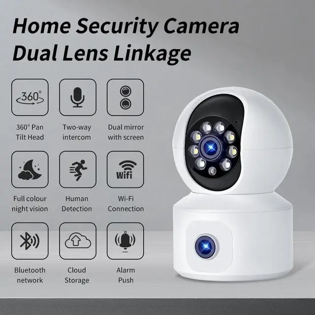 Alt view image 2 of 7 - K22 Indoor Dual-Lens Security Camera, Wireless WiFi, 2MP HD Full-Color Night Vision, Smart Humanoid Tracking, 360° Panoramic Pan-Tilt, Two-Way Audio, TF Card & Cloud Storage