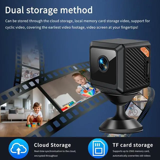 Alt view image 6 of 7 - Mini Cube Indoor Security Camera 1080p HD with Infrared Night Vision Motion Detection WiFi Remote Viewing Wide-Angle Lens 600mAh Battery TF Card Storage