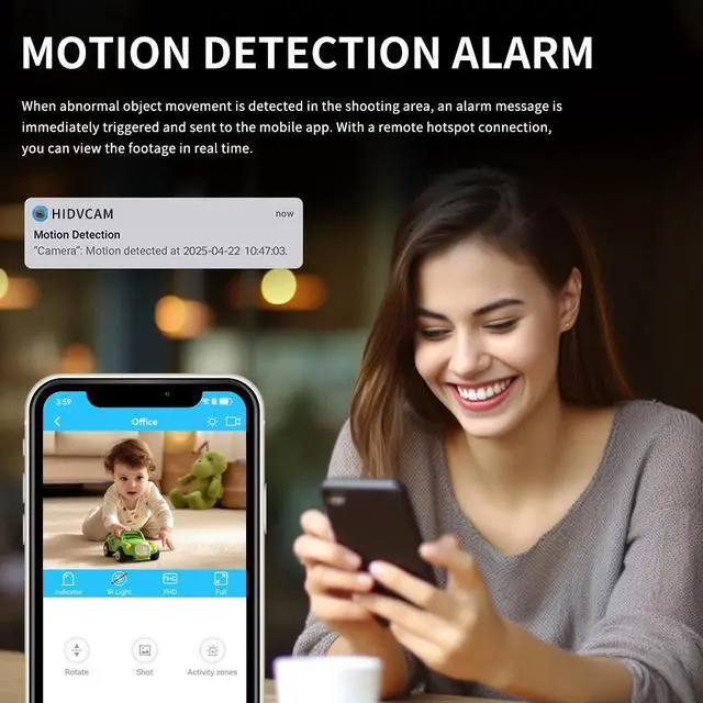 Alt view image 4 of 7 - C8 Wireless Home Security Camera 1080p HD with Wide-Angle Lens Infrared Night Vision Motion Detection WiFi Remote Viewing for Indoor Monitoring