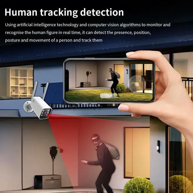 Alt view image 5 of 7 - K20 Outdoor Weatherproof Bullet Security Camera 1080p HD with 2MP Full-Color Night Vision Pan-Tilt Rotation Two-Way Audio Humanoid Detection for Home Surveillance