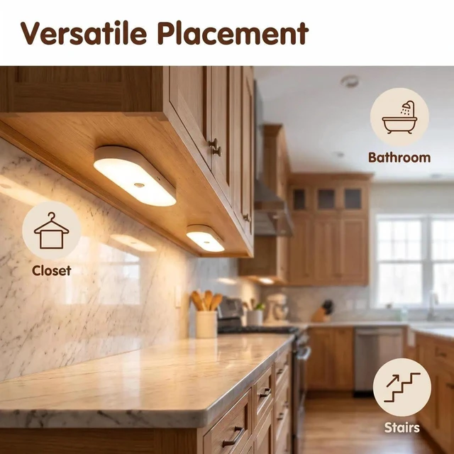 Alt view image 5 of 7 - Rechargeable Night Light with Motion Sensor Battery 2 Pack- Portable Mini Stick-on Stick-on Warm White LED - for Bathroom, Bedroom, Kitchen, Cabinet, Stairs, Hallway