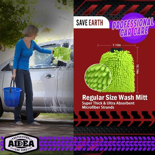 Alt view image 3 of 7 - Car Wash Mitt Microfiber, Car Wash Brush, Green, 7.12''X10.14'',Scratch Free Lint Free, Premium Chenille Microfiber Mitt, Car Cleaning Supplies, Regular Size