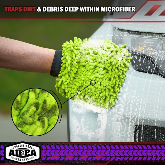 Alt view image 2 of 7 - Car Wash Mitt Microfiber, Car Wash Brush, Green, 7.12''X10.14'',Scratch Free Lint Free, Premium Chenille Microfiber Mitt, Car Cleaning Supplies, Regular Size