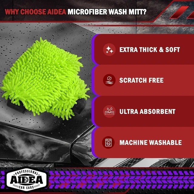 Alt view image 6 of 7 - Car Wash Mitt Microfiber, Car Wash Brush, Green, 7.12''X10.14'',Scratch Free Lint Free, Premium Chenille Microfiber Mitt, Car Cleaning Supplies, Regular Size