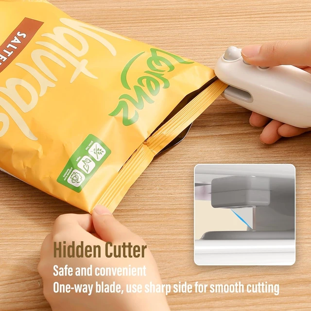 Alt view image 6 of 7 - Mini Bag Sealer with Cutter and Magnet, Portable Handheld 2 in 1 Rechargeable Food Bag Sealer, Mini Bag Sealer Magnetic, Heat Sealer for Plastic Bag Snack Bag Food Storage (Blue) White