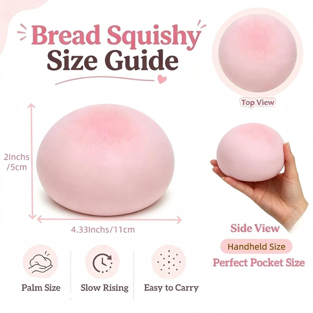 Alt view image 2 of 7 - Pink Cheese Slow Rising Squishy, Sticky Bread Squishy Stress Ball,Foam Bread Butter Squishy Round for Adult Stress Relief Desk Decor
