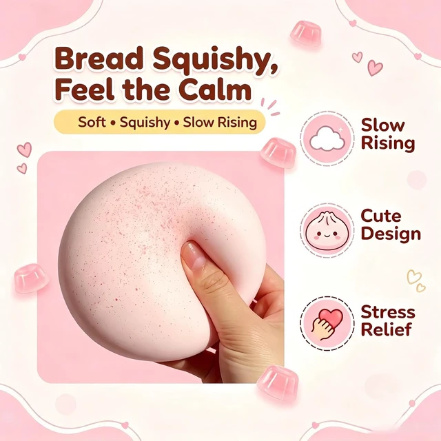 Alt view image 3 of 7 - Pink Cheese Slow Rising Squishy, Sticky Bread Squishy Stress Ball,Foam Bread Butter Squishy Round for Adult Stress Relief Desk Decor