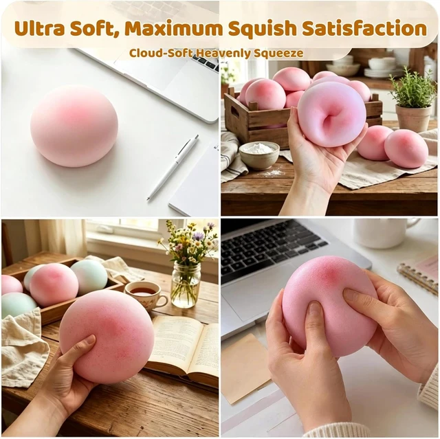 Alt view image 4 of 7 - Pink Cheese Slow Rising Squishy, Sticky Bread Squishy Stress Ball,Foam Bread Butter Squishy Round for Adult Stress Relief Desk Decor