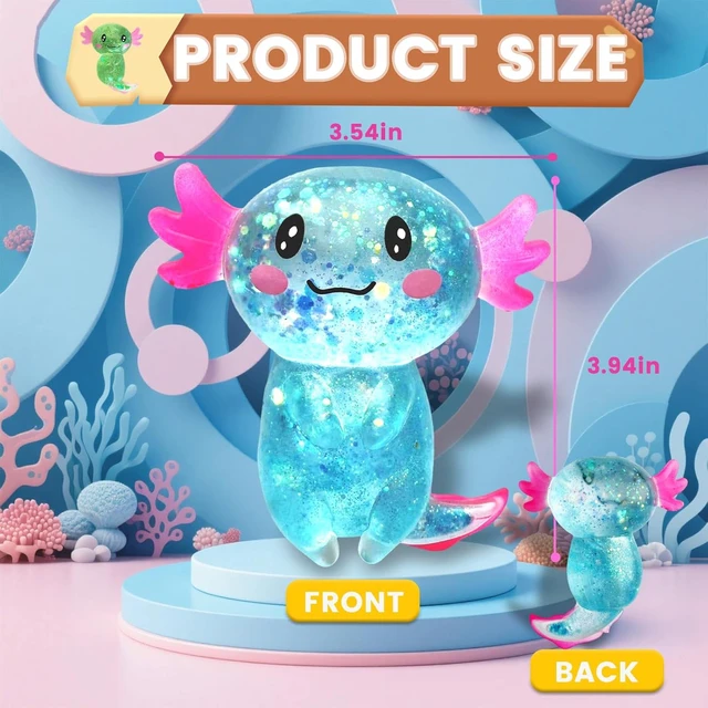 Alt view image 3 of 7 - Axolotl Squishy Stress Relief Toy Glitter Fidget Toys Cute Malt Sugar Axolotl Toy Fidget Toys for Kids Youth Adult, Party Favors Anxiety Relief Squishy Toys(Blue)