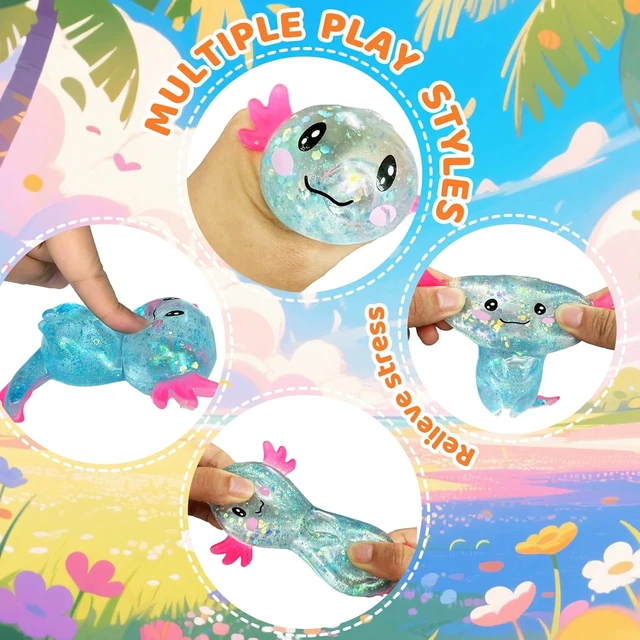 Alt view image 4 of 7 - Axolotl Squishy Stress Relief Toy Glitter Fidget Toys Cute Malt Sugar Axolotl Toy Fidget Toys for Kids Youth Adult, Party Favors Anxiety Relief Squishy Toys(Blue)