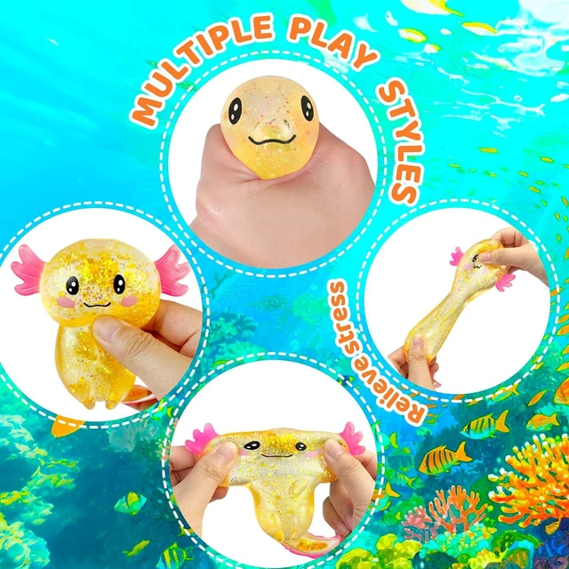 Alt view image 4 of 7 - Axolotl Squishy Stress Relief Toy Glitter Fidget Toys Cute Malt Sugar Axolotl Toy Fidget Toys Adults Fidget Toy for Kids Youth Adult, Party Favors Anxiety Relief Squishy Toys(Orange)