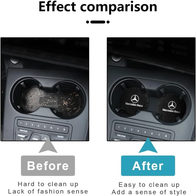 Alt view image 3 of 5 - Car Cup Holder Coaster for Mercedes-Benz A-Class C-Class CLA CLS GLC GLE GLS Recessed Silicone Non-Slip Car Interior Accessories Drink Coaster 2.76in 2PC Black