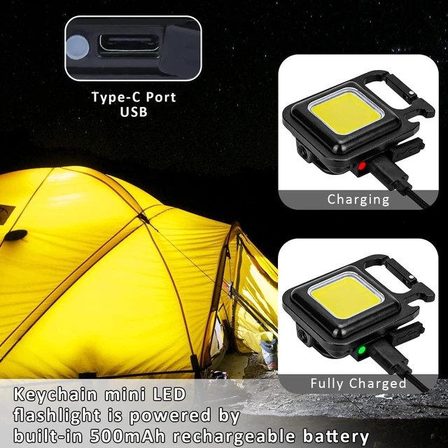 Alt view image 5 of 7 - Rechargeable Keychain Flashlight High Lumen Super Bright LED Work Light with Magnet,Clip,Bottle Opener for Dog Walking,Car Repair, Emergency,Camping,EDC(500mAh)