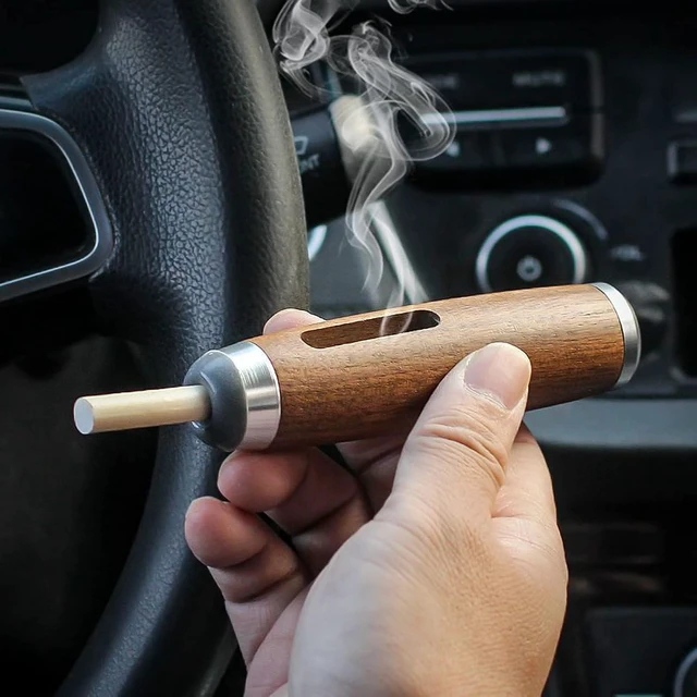 Alt view image 2 of 7 - Wood Car Ashtray, Walnut Beech Cigarette Ash Catcher,Portable Auto Cigarette Ashtray, Ashless Cigarette Holder, Reusable Windproof Mini Cigarette Smoking Stand Holder