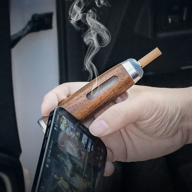 Alt view image 4 of 7 - Wood Car Ashtray, Walnut Beech Cigarette Ash Catcher,Portable Auto Cigarette Ashtray, Ashless Cigarette Holder, Reusable Windproof Mini Cigarette Smoking Stand Holder