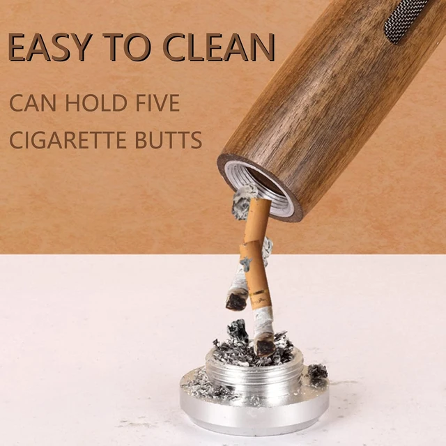 Alt view image 6 of 7 - Wood Car Ashtray, Walnut Beech Cigarette Ash Catcher,Portable Auto Cigarette Ashtray, Ashless Cigarette Holder, Reusable Windproof Mini Cigarette Smoking Stand Holder