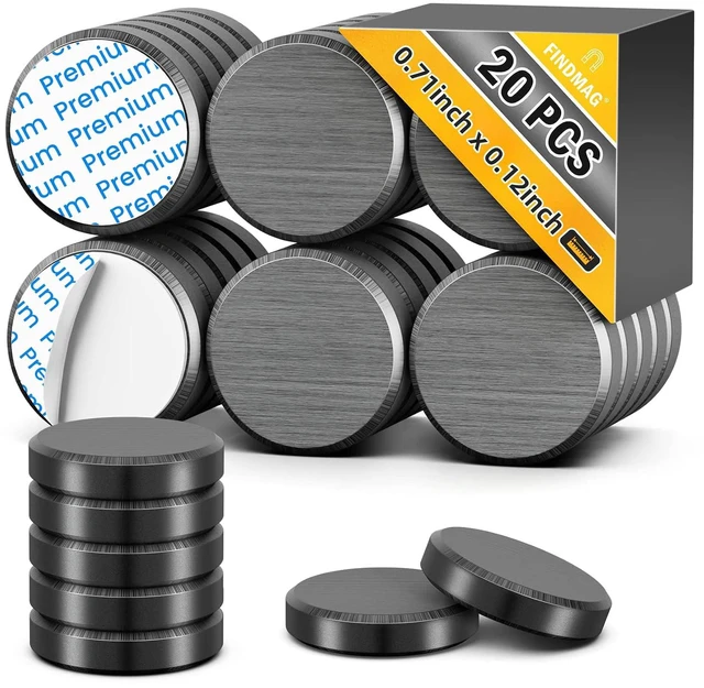 Main image of Magnets for Crafts, Magnets with Adhesive Backing, 20 Pack,0.71" D x 0.12" H, Ferrite Magnets, Small Adhesive Magnets for Refrigerator, Scientific, Office, Classroom and Home