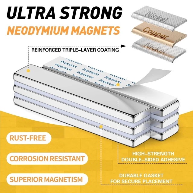 Alt view image 3 of 7 - Adhesive Magnet Strips 4 Pack, 2.36x0.39x0.12in, Rare Earth Magnets,Neodymium magnetic strips with peel-and-stick mounting; for wall signs, poster displays, cabinet doors and toolboxes