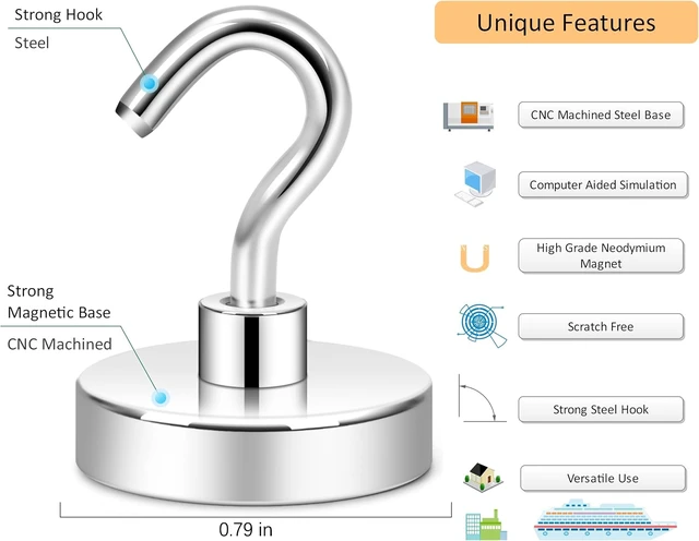 Alt view image 2 of 7 - Neosmuk Magnetic Hooks for Cruise Cabins,130lb Heavy Duty,Silver,4 Pack,Heavy Duty Strong Magnet Hook, Cruise Essentials 2026 for Hanging, Metal Wall Refrigerator Hangers